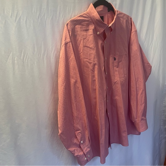 U.S. Polo Assn. Mens Size 18/18.5 XXL Pink Checkered Button-Down Long Sleeve - Picture 3 of 12